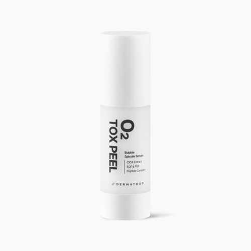 O₂ TOX PEEL – Modernes Sauerstoff Serum -Peeling-Gel in weißem Airless-Spender, auf schlichter weißer Hintergrundfläche fotografiert