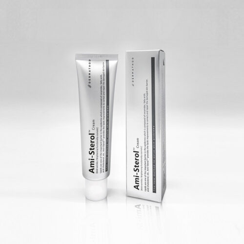 Ami-Sterol™ Creme – dermatologische Hautpflege in weißer Tube mit moderner Verpackung, präsentiert auf hellem Hintergrund