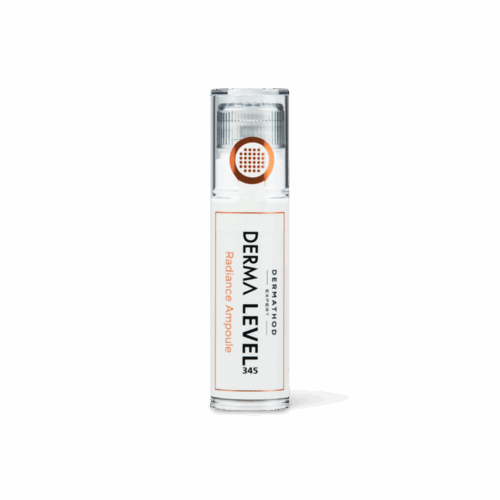Transparente Ampulle mit goldenem Dosierkopf – DERMA LEVEL 345 Radiance Ampoule von DERMATHOD für strahlende Haut