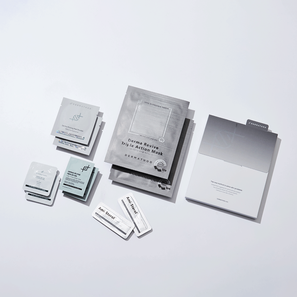 Dermathod Derma Revive Triple Action Mask und Ampullen-Sets für professionelle Hautpflege.