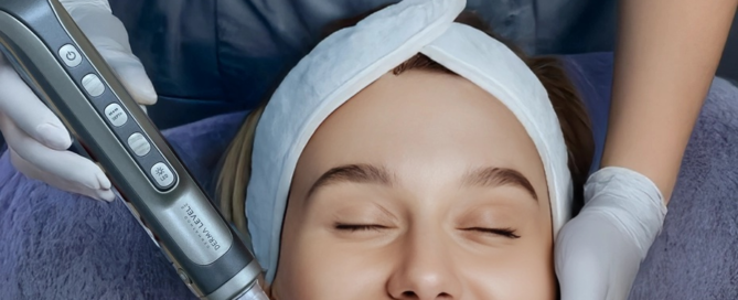 Professionelle Gesichtsbehandlung mit modernem Beauty-Gerät im Kosmetikstudio